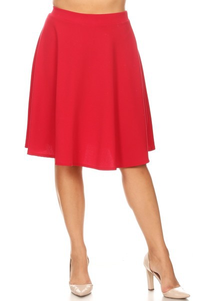 Solid high waisted A-line knee length skirt