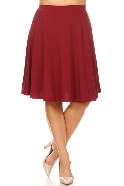 Solid high waisted A-line knee length skirt