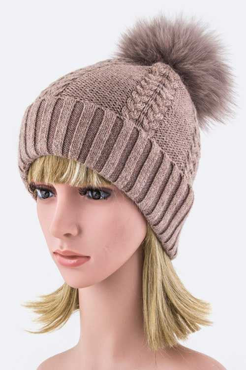 EMMEZ Raccoon Fur PomPom Cashmere Beanie