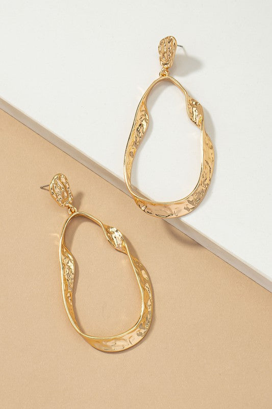 Statement hammered twisted metal hoop earrings