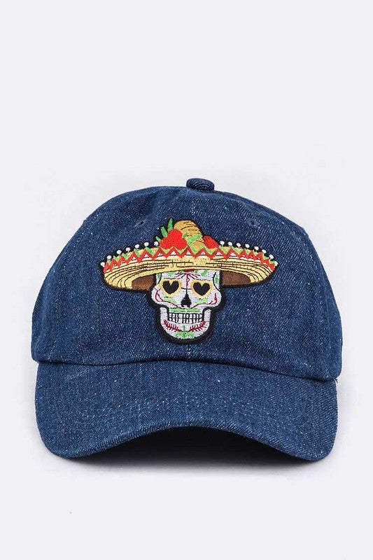 Calavera Embroidery Denim Cap