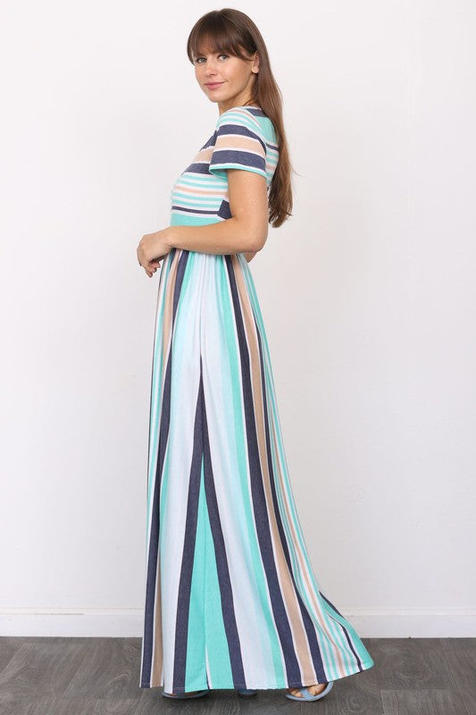 Plus Short Sleeve Stripe Maxi Dress