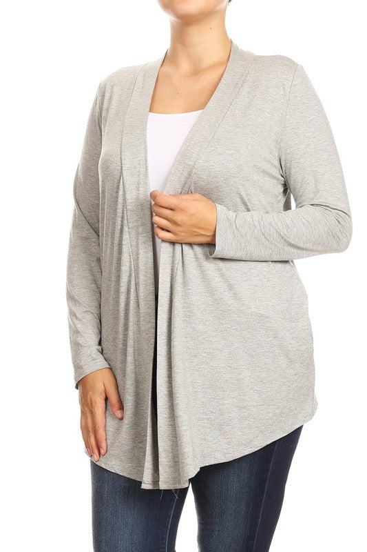 Solid open fron, long sleeve cardigan draped front