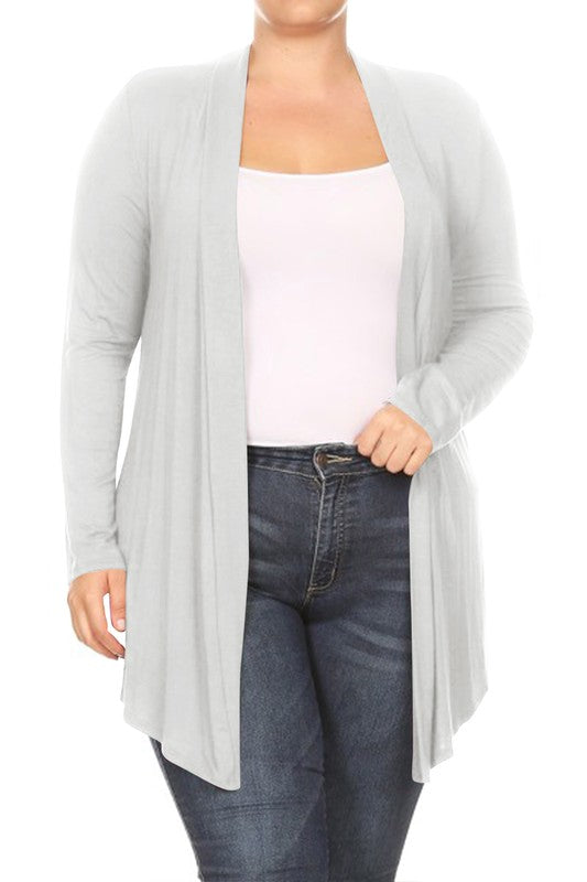 Solid open fron, long sleeve cardigan draped front