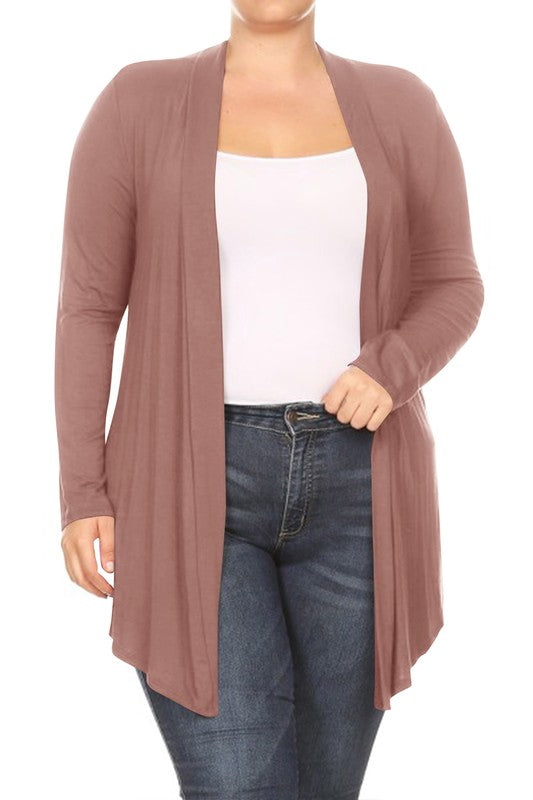 Solid open fron, long sleeve cardigan draped front