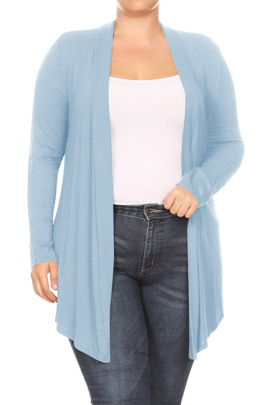 Solid open fron, long sleeve cardigan draped front