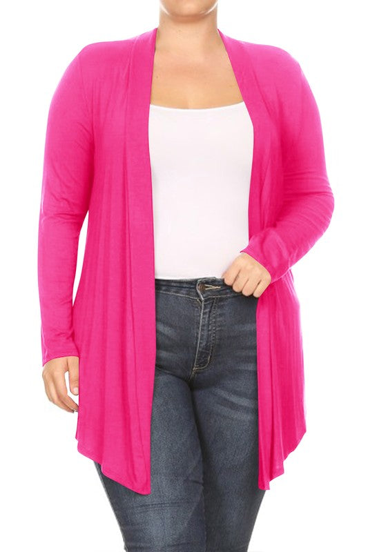 Solid open fron, long sleeve cardigan draped front