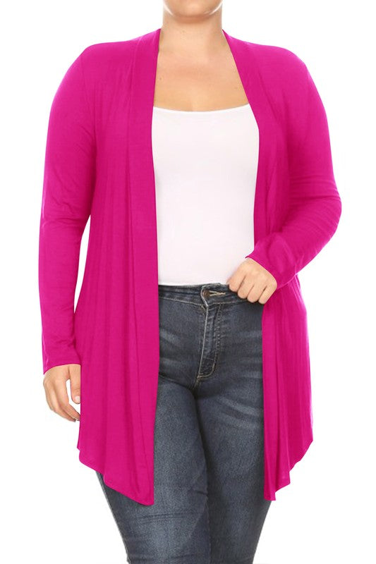 Solid open fron, long sleeve cardigan draped front