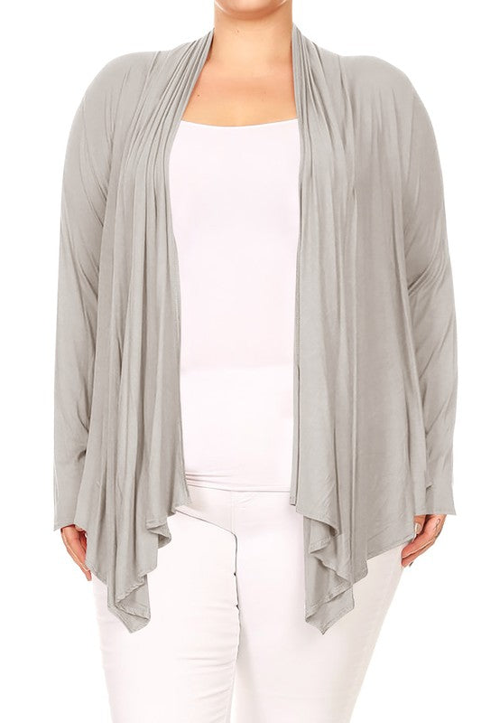 Plus size Open front draped Long sleeves cardigan