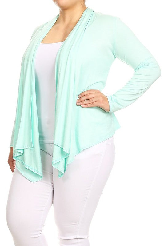 Plus size Open front draped Long sleeves cardigan