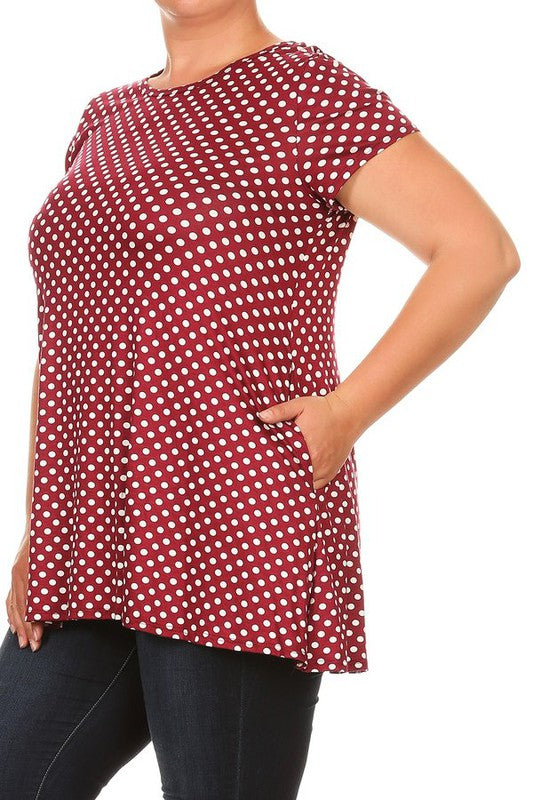 Plus size Polka dot print  short sleeve top