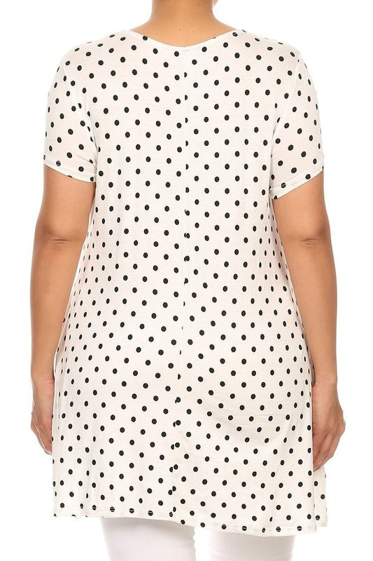 Plus size Polka dot print  short sleeve top