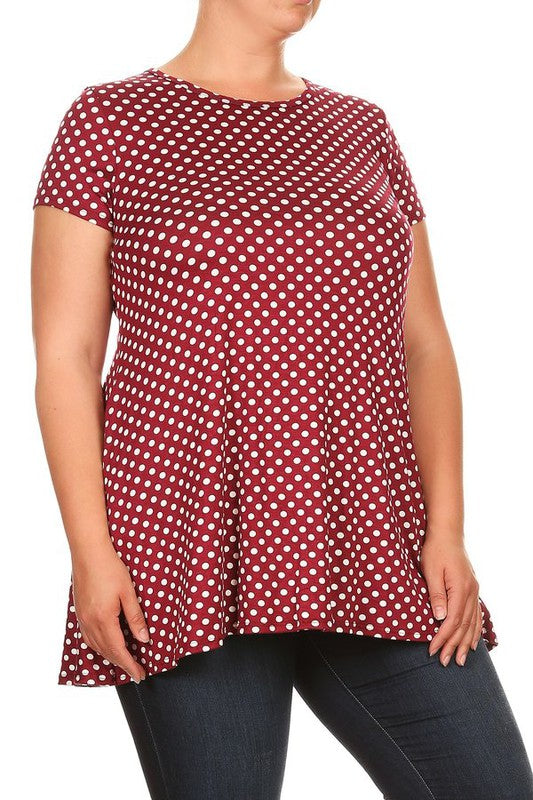 Plus size Polka dot print  short sleeve top