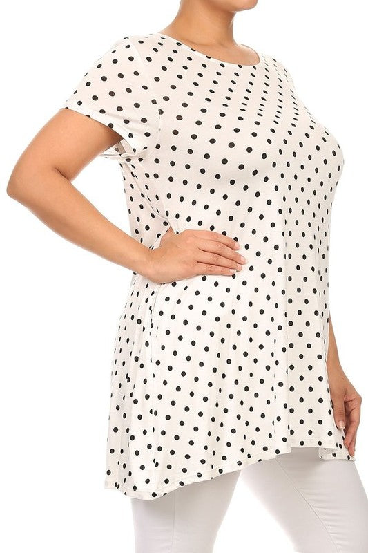 Plus size Polka dot print  short sleeve top