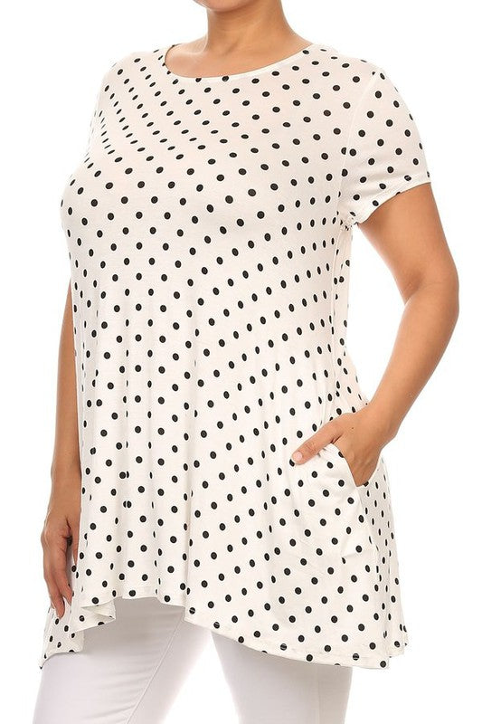 Plus size Polka dot print  short sleeve top