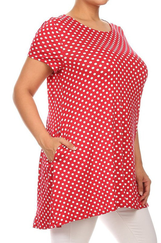 Plus size Polka dot print  short sleeve top