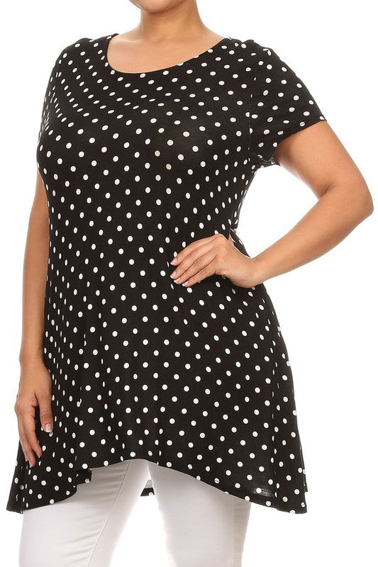 Plus size Polka dot print  short sleeve top