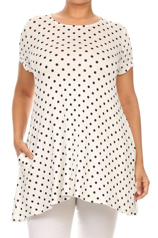 Plus size Polka dot print  short sleeve top