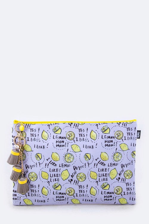 Lemon Print Tassel Key Chain Pouch