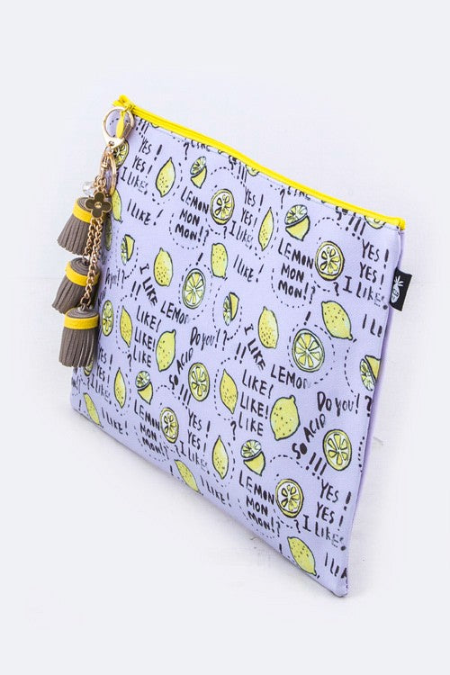 Lemon Print Tassel Key Chain Pouch