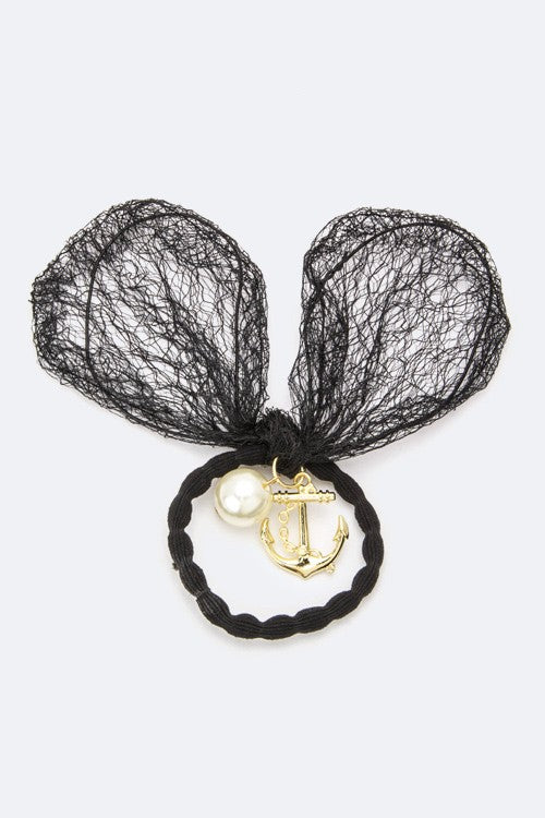 Lace Bunny Ears Pearl Drop Scrunchie