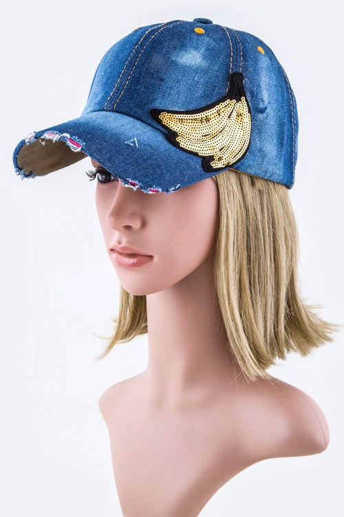 Sequins Banana Fashion Denim Cap