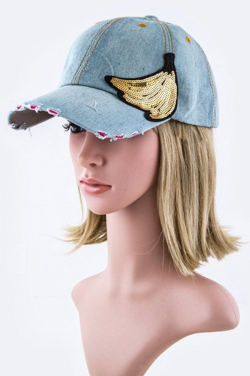 Sequins Banana Fashion Denim Cap