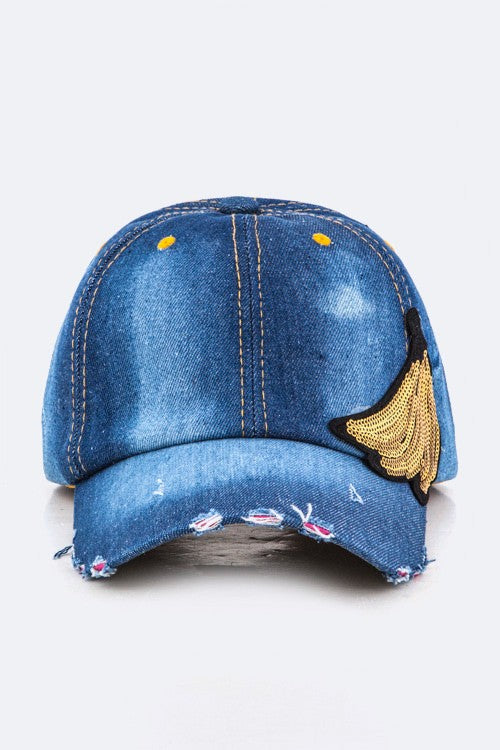 Sequins Banana Fashion Denim Cap