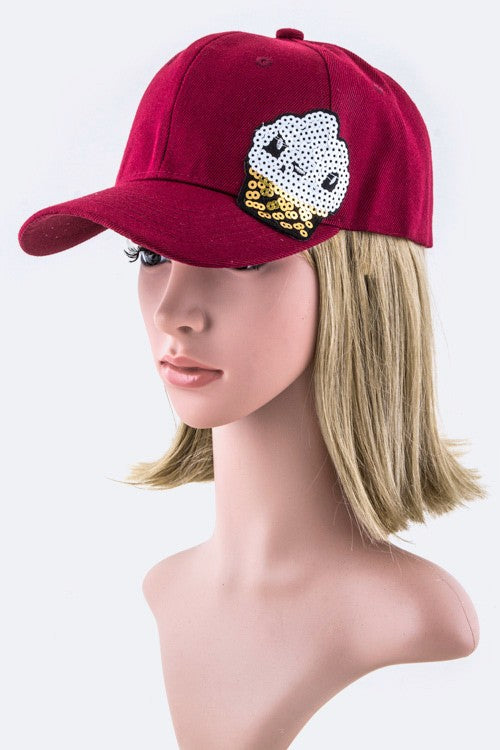 Sequin Ice cream Patch Denim Cap