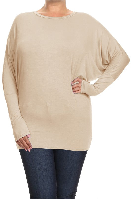 Plus Solid jersey knit Dolman top Long sleeves