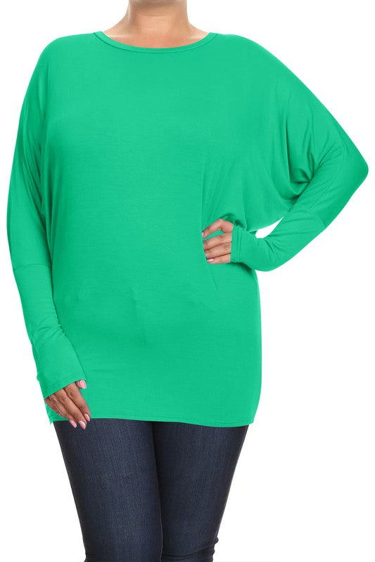 Plus Solid jersey knit Dolman top Long sleeves