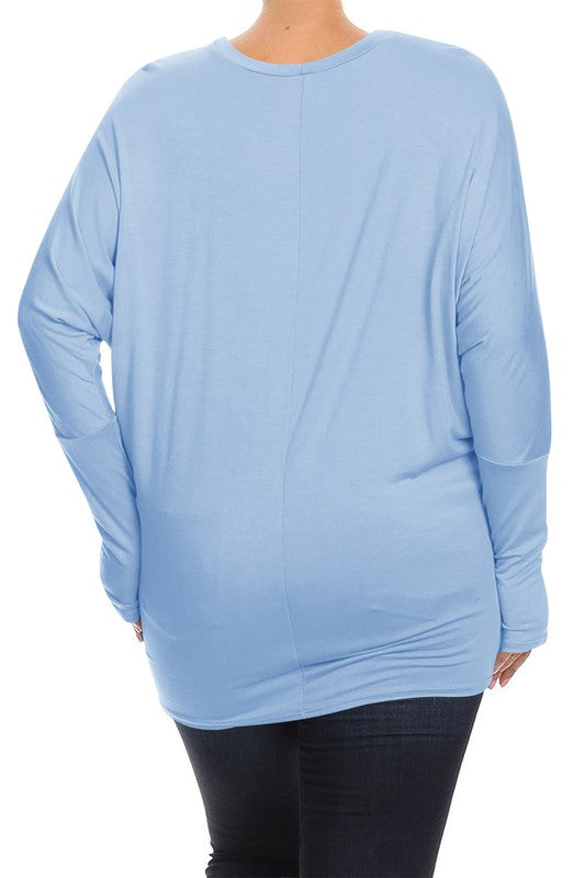 Plus Solid jersey knit Dolman top Long sleeves