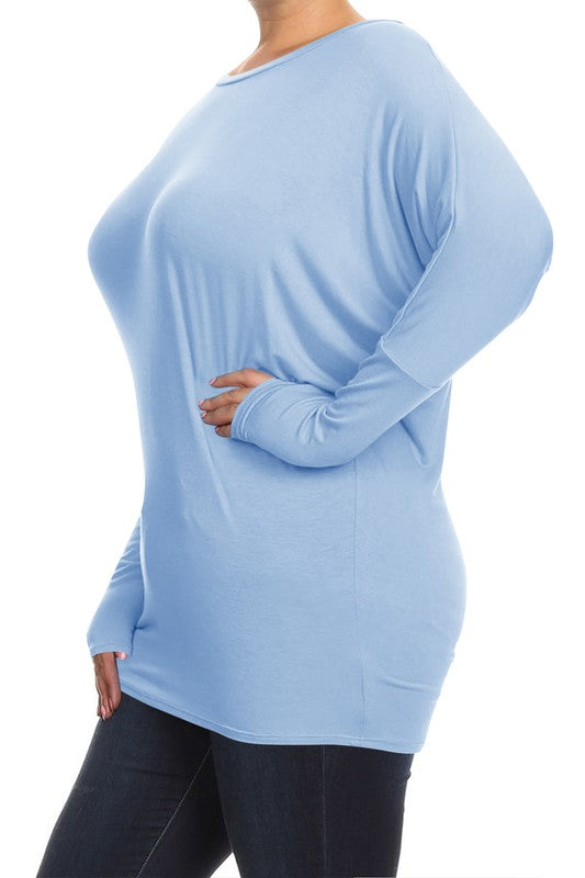 Plus Solid jersey knit Dolman top Long sleeves