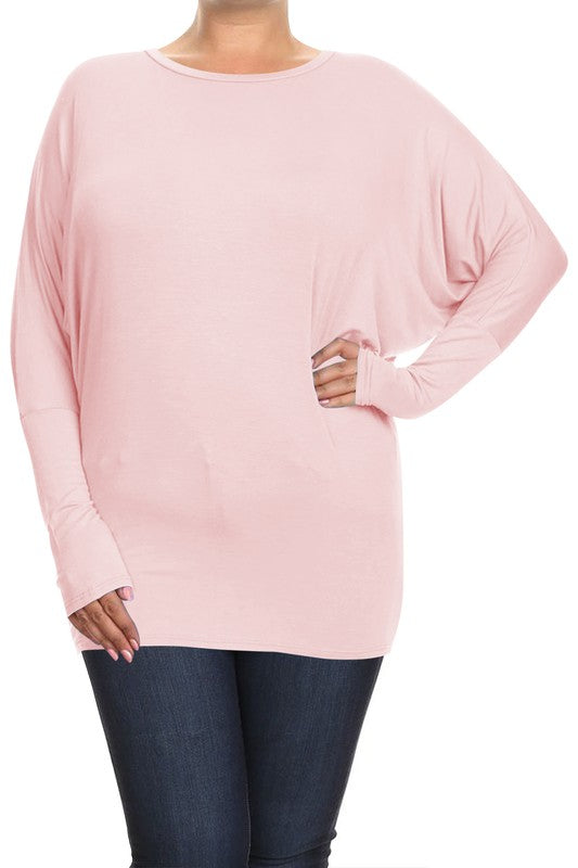 Plus Solid jersey knit Dolman top Long sleeves