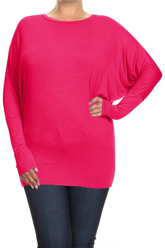 Plus Solid jersey knit Dolman top Long sleeves