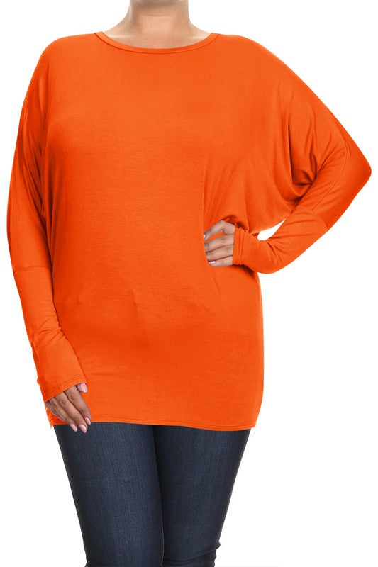 Plus Solid jersey knit Dolman top Long sleeves