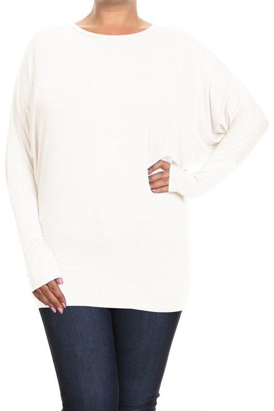 Plus Solid jersey knit Dolman top Long sleeves