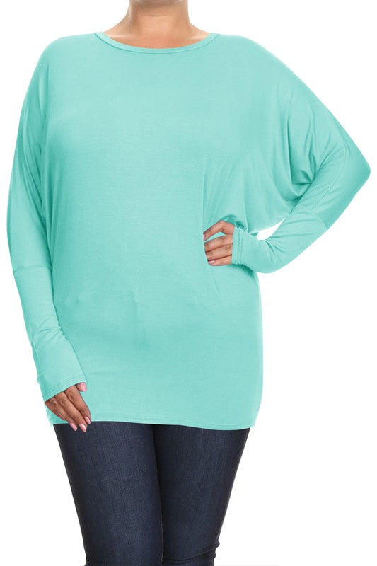 Plus Solid jersey knit Dolman top Long sleeves