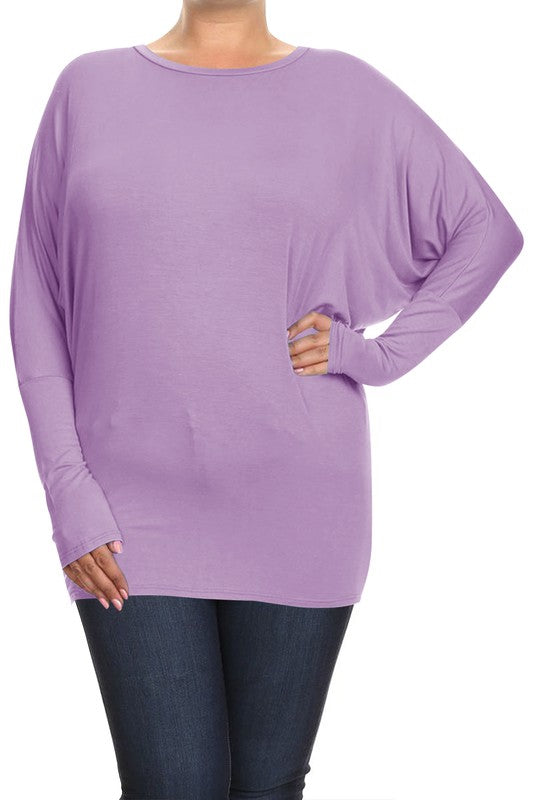 Plus Solid jersey knit Dolman top Long sleeves