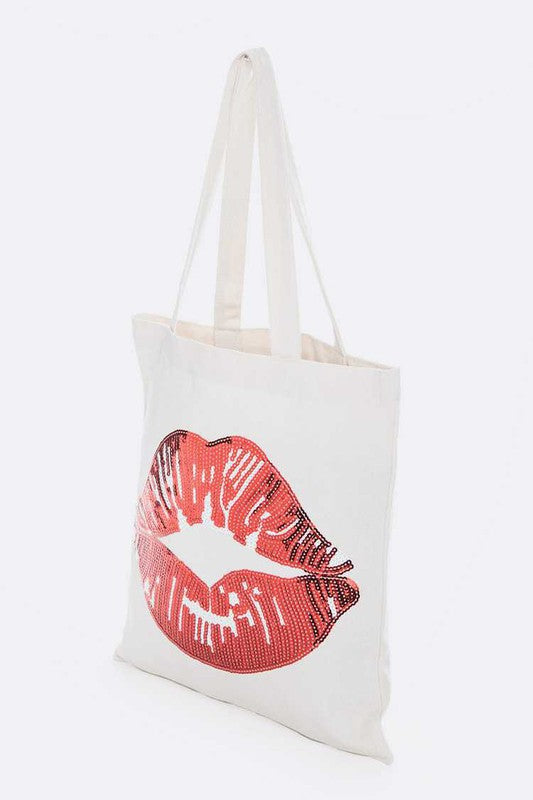 Sequins Lips Cotton Canvas Tote