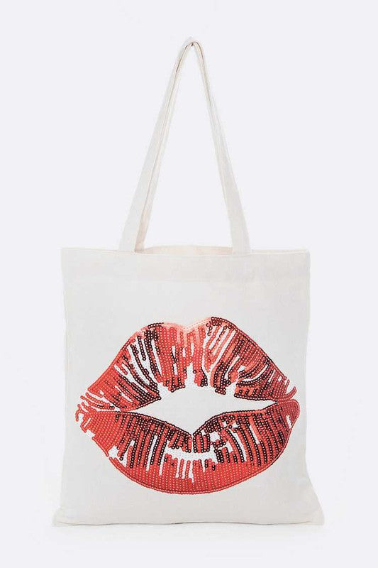 Sequins Lips Cotton Canvas Tote