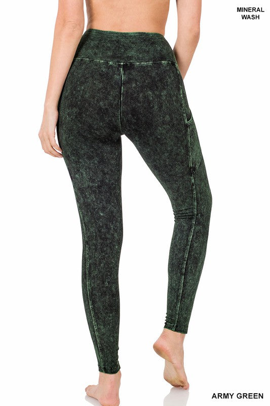 Mineral Wash Wide Waistband Full-Length Leggings