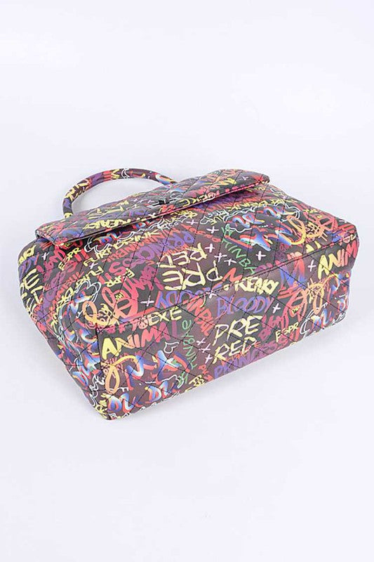 Top Handle Graffiti Convertible Shoulder Bag