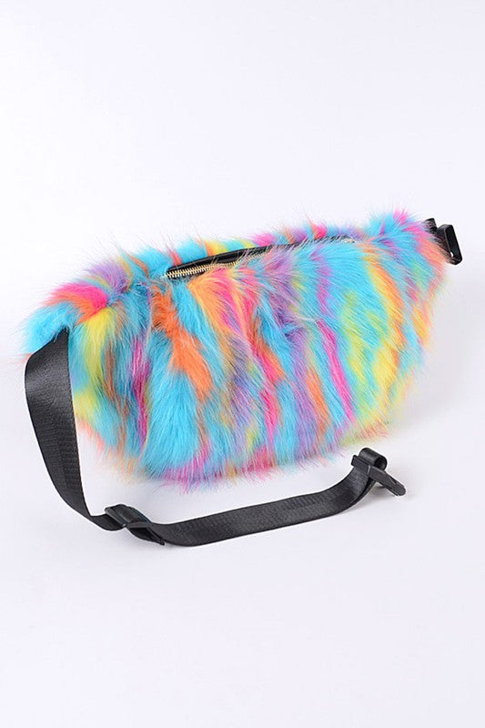 Mix Color Faux Fur Oversize Fanny Pack