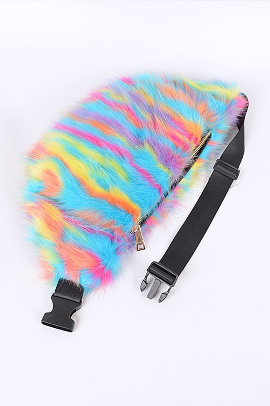 Mix Color Faux Fur Oversize Fanny Pack