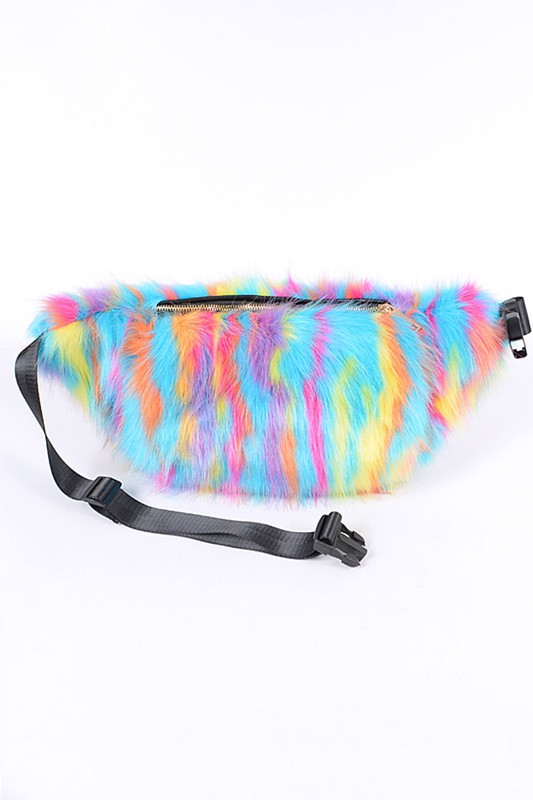 Mix Color Faux Fur Oversize Fanny Pack