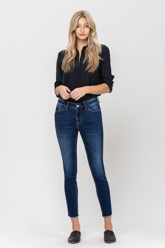 Mid Rise Raw Hem Crop Skinny