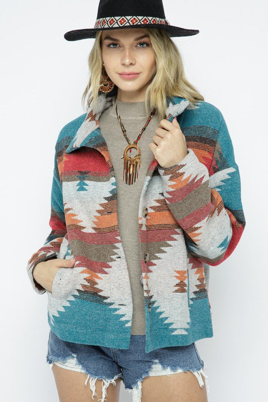 SOFT COMFY LIGHT WEIGHT AZTEC PATTERN JACKET