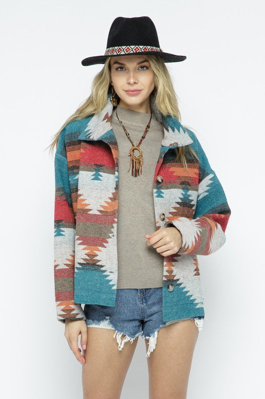 SOFT COMFY LIGHT WEIGHT AZTEC PATTERN JACKET