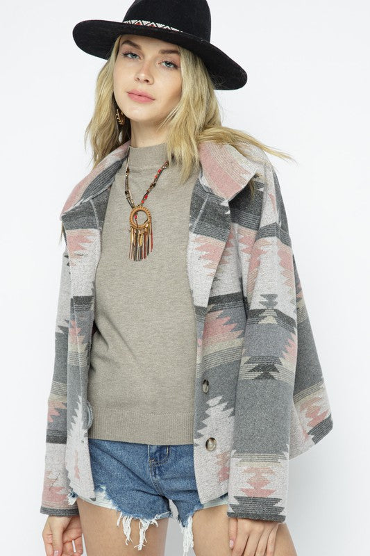 SOFT COMFY LIGHT WEIGHT AZTEC PATTERN JACKET